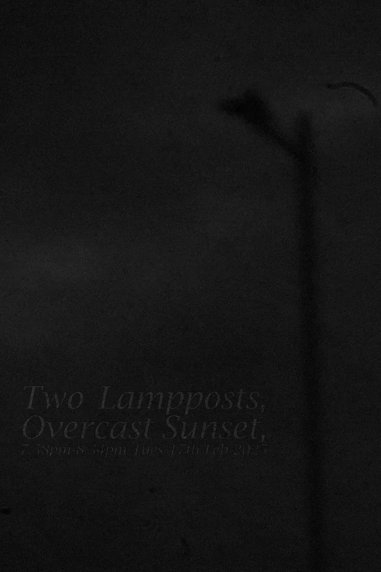 Постер к фильму "Two Lampposts, Overcast Sunset, 7.58pm-8.34pm Tues 17th Feb 2025"