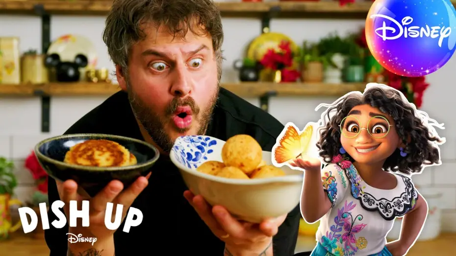 Видео к фильму Энканто — Can Martyn Recreate Encanto’s Colombian Arepas & Buñuelos? | Dish Up Disney