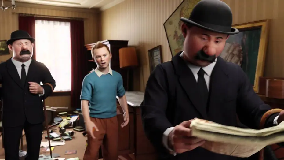 Видео к фильму Приключения Тинтина: Тайна Единорога | Les aventures de Tintin : Le secret de la Licorne - Extrait "Newspaper clue" VF