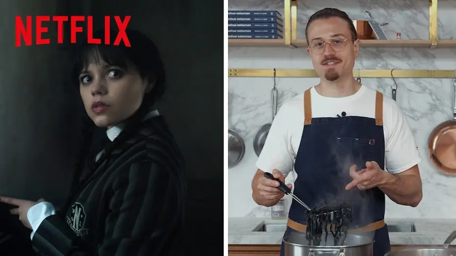 Видео к сериалу Уэнздей — Josh Weissman makes a Squid Ink Pasta for Wednesday Addams - Season 2