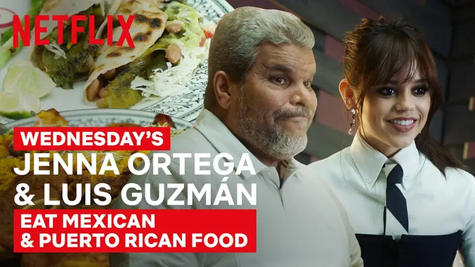 Видео к сериалу Уэнздей — Wednesday's Jenna Ortega & Luis Guzmán Eat Mexican & Puerto Rican Food