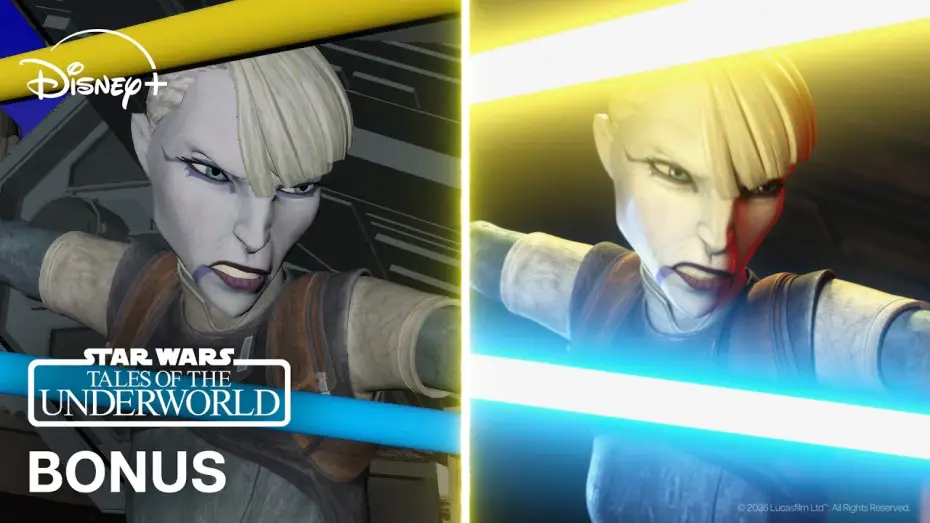 Видео к сериалу Звёздные войны: Сказания о преступном мире — Star Wars: Tales of the Underworld en parallèle « Asajj VS l'Inquisiteur » BTS|Animatique VS Épisode