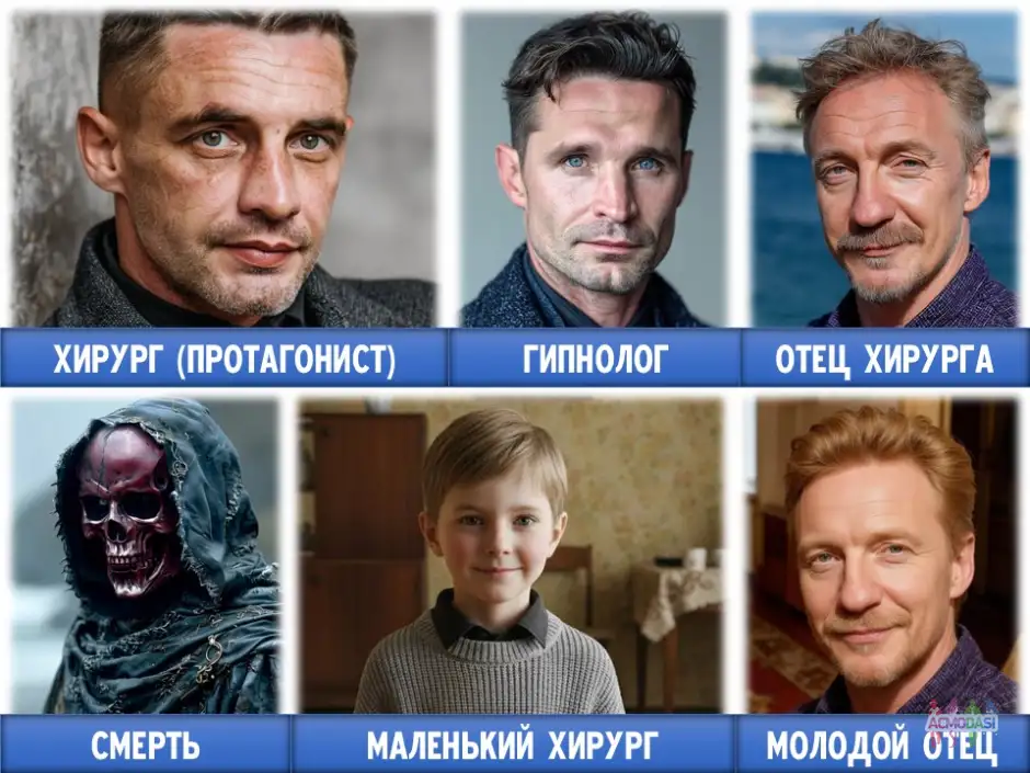 Главные и второстепенные роли, а также массовка в студенческий К/М "Гипноз"